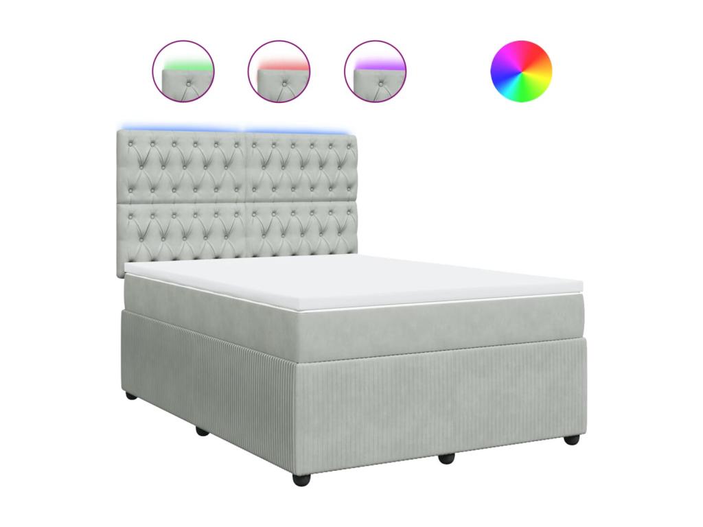 Sommier à Homzora de lit et matelas Gris clair 140x200cm Velours