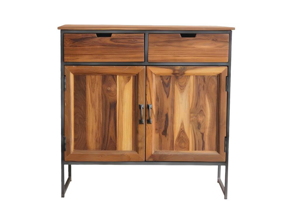 Meuble d'entrée 2 portes 2 tiroirs Bois massif/Acier - Doucezen