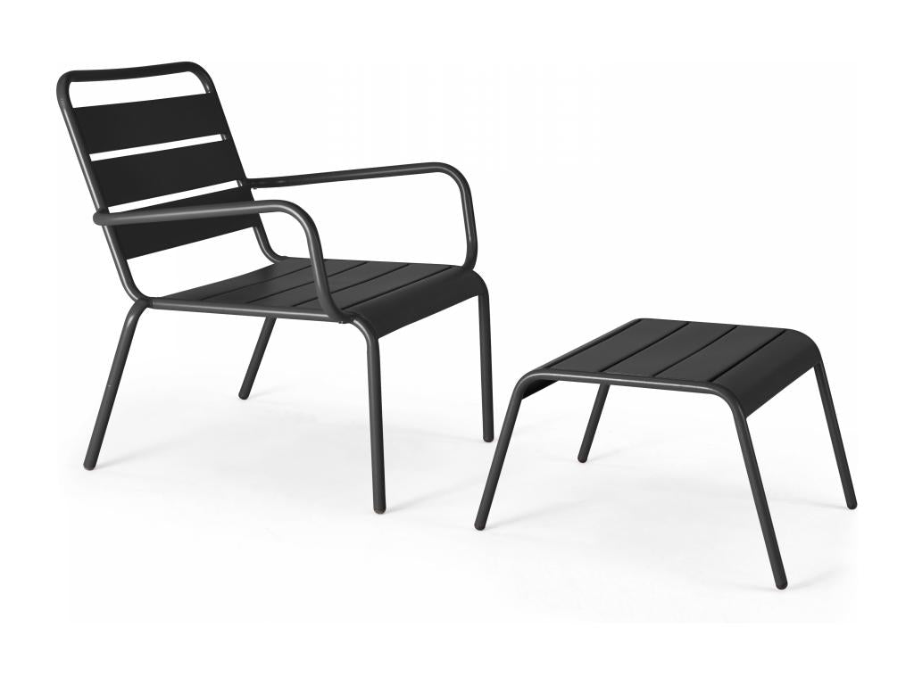 Fauteuil Homzora et repose pied en métal anthracite - Homzora