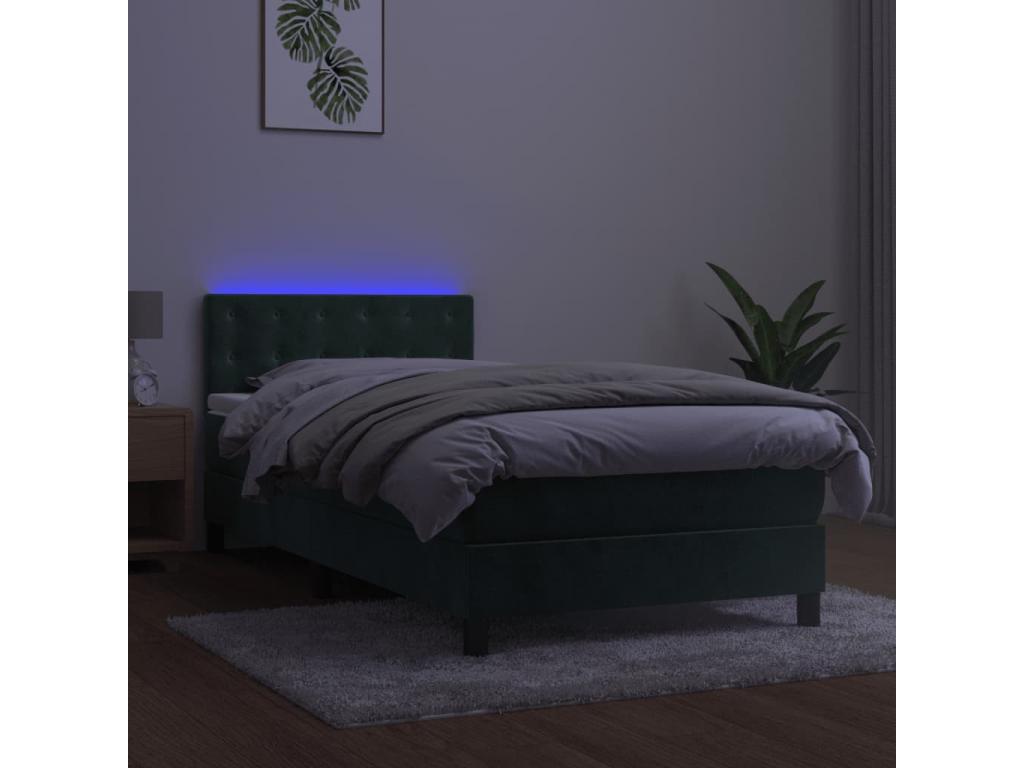 Sommier tapissier matelas et LED Vert foncé 100x200 cm Velours