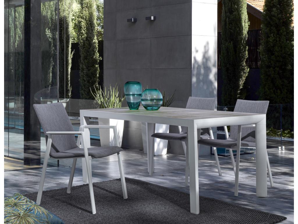 Fauteuil de jardin en aluminium blanc et gris Doucezen - Lot de 4