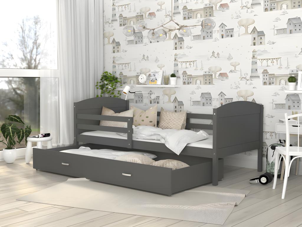 Lit Enfant Doucezen 90x190 Gris - gris Livré avec sommiers tiroir et matelas en mousse de 7cm
