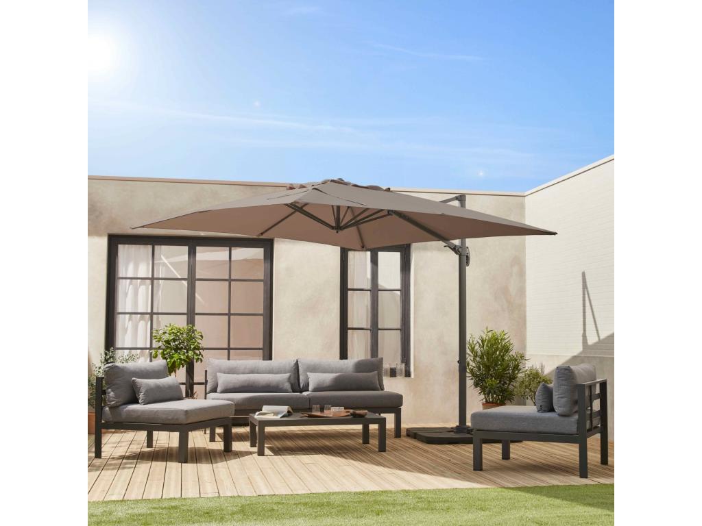 Parasol déporté carré 3x3m haut de gamme - Doucezen - Parasol excentré inclinable- rabattable et rotatif à 360 .