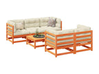 Salon de jardin 6 pièces avec coussins cire marron bois pin massif