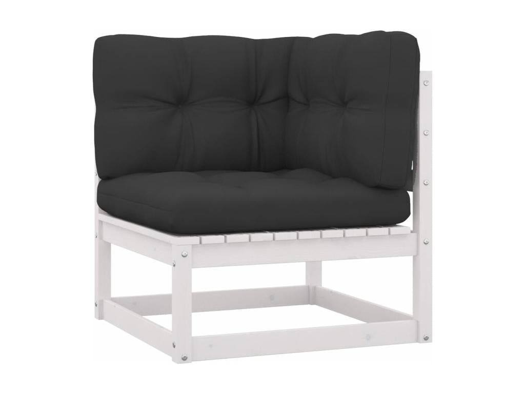 Salon de jardin 8 pièces avec coussins Blanc Bois de pin massif