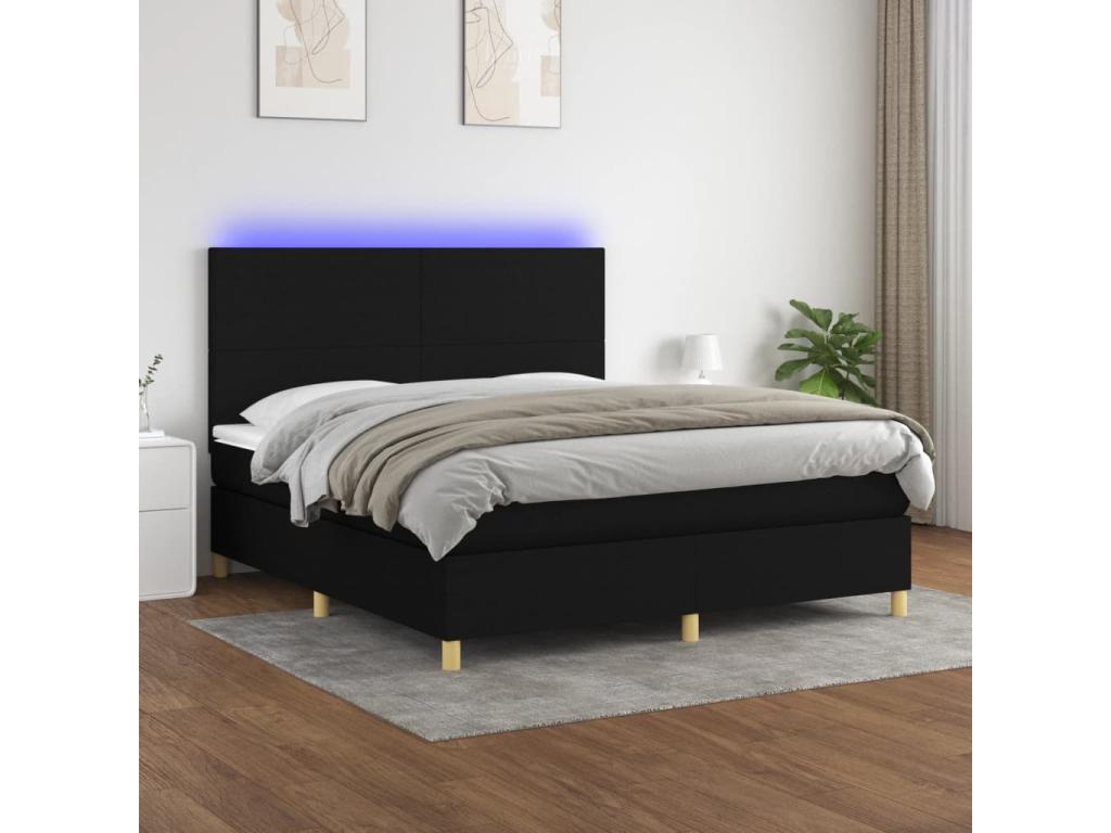 Sommier à Homzora de lit et matelas et LED Noir 180x200 cm Tissu