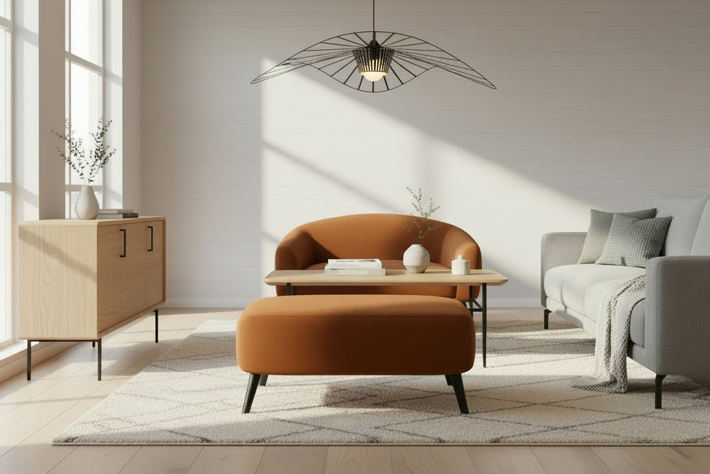 Pouf en velours - terre cuite - Homzora