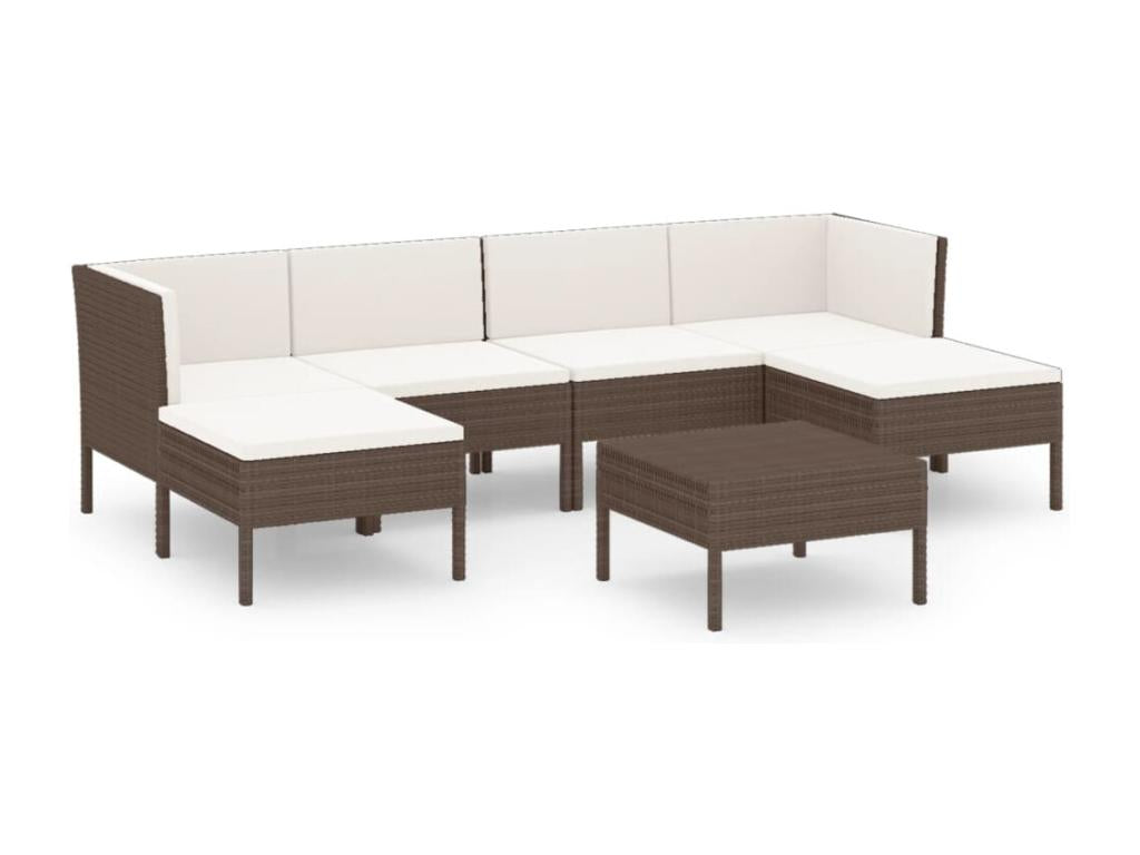 Salon de jardin 7 pièces avec coussins Résine tressée Marron