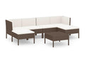 Salon de jardin 7 pièces avec coussins Résine tressée Marron