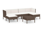 Salon de jardin 7 pièces avec coussins Résine tressée Marron