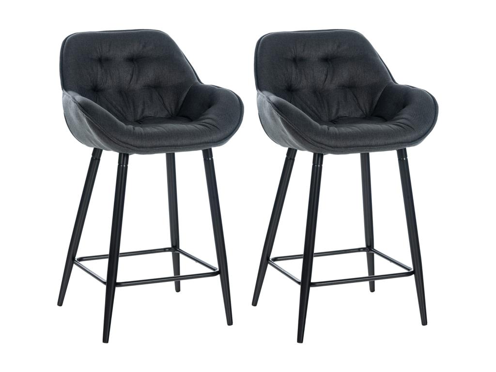 Lot de 2 Tabouret de bar - Tissu / Métal noir mat - Gris foncé - Homzora