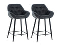 Lot de 2 Tabouret de bar - Tissu / Métal noir mat - Gris foncé - Homzora