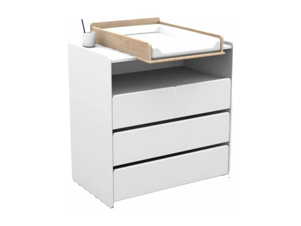 Homzora WHITE - Lit Bébé 60x120cm Pack Commode Armoire 2P