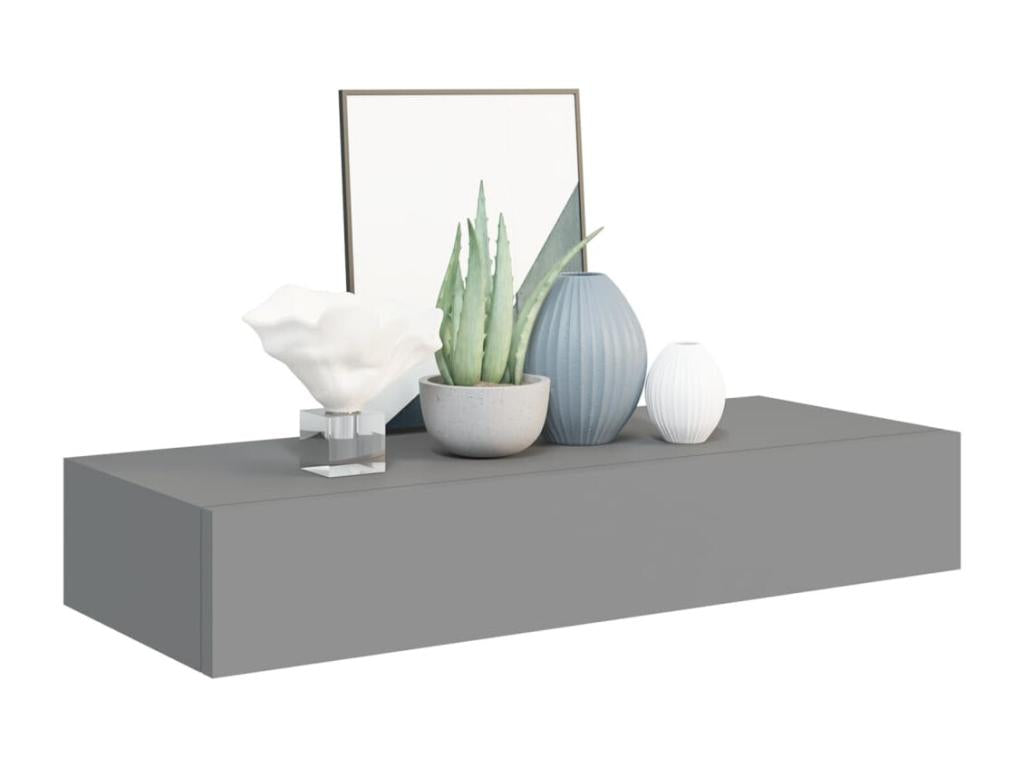 Étagère à tiroir murale Gris 60x23.5x10 cm MDF