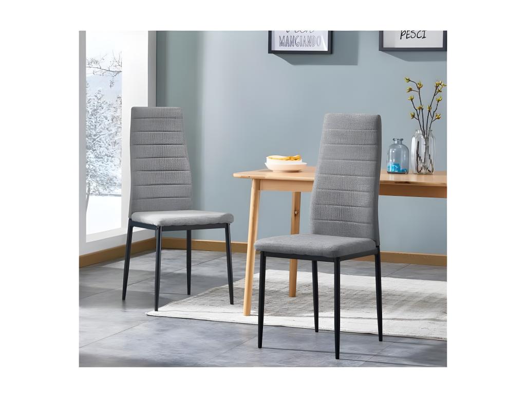Lot de 6 chaises Contemporain - Structuré en Tissu gris chiné et Métal noir