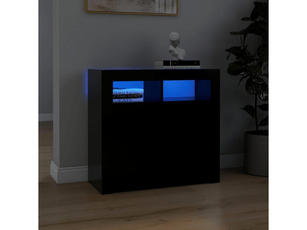 Buffet avec Meublitaères LED noir 80x35x75 cm