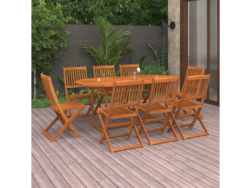 Ensemble à manger de jardin 9 pcs bois massif d'Doucezen