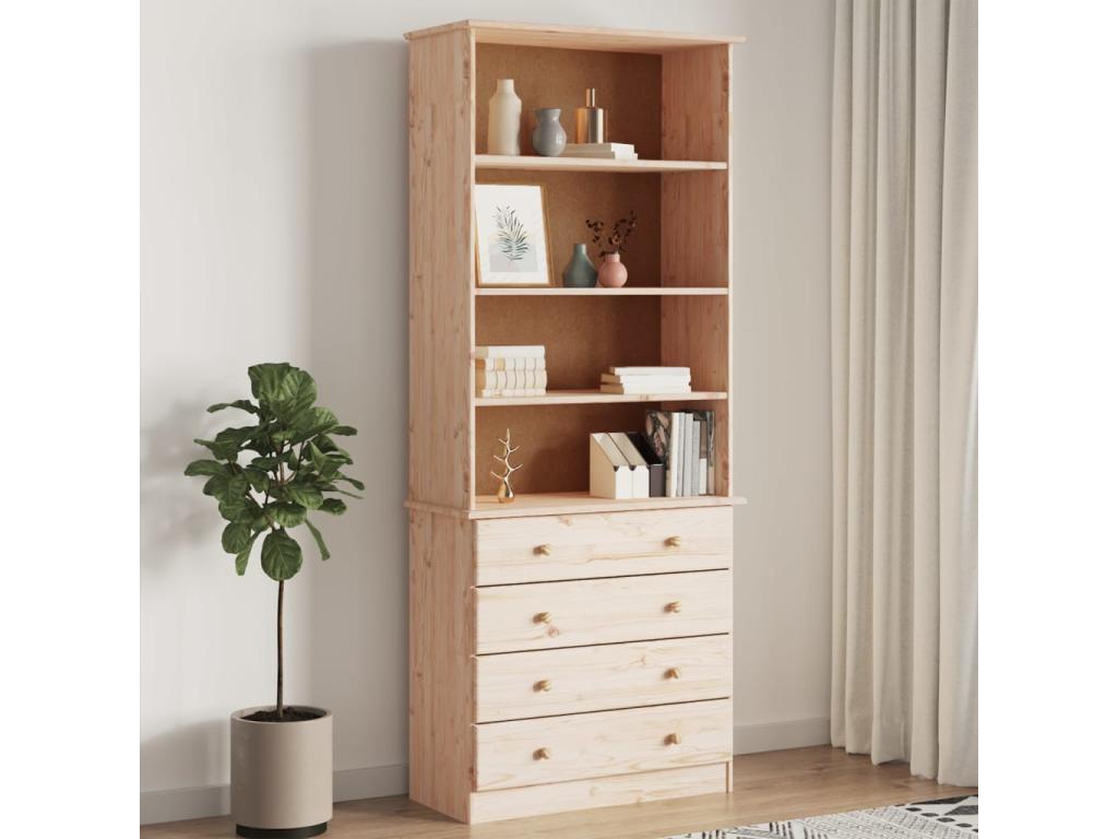 Bibliothèque avec tiroirs Homzora 77x35x186.5cm bois massif de pin