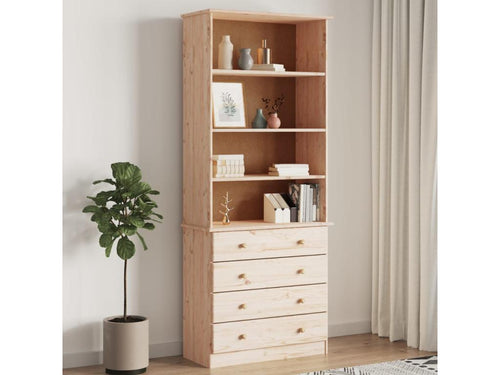 Bibliothèque avec tiroirs Homzora 77x35x186.5cm bois massif de pin