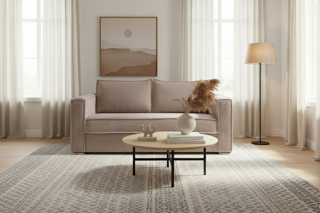 Canapé 3 places convertible express en velours côtelé rose - Couchage à Homzora larges 140 cm - Matelas 18 cm Homzora