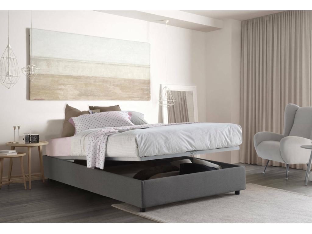 Lit double Chloé Lit coffre avec revêtement en tissu Made in Italy Ouverture frontale adapté pour matelas 140x200 cm Gris
