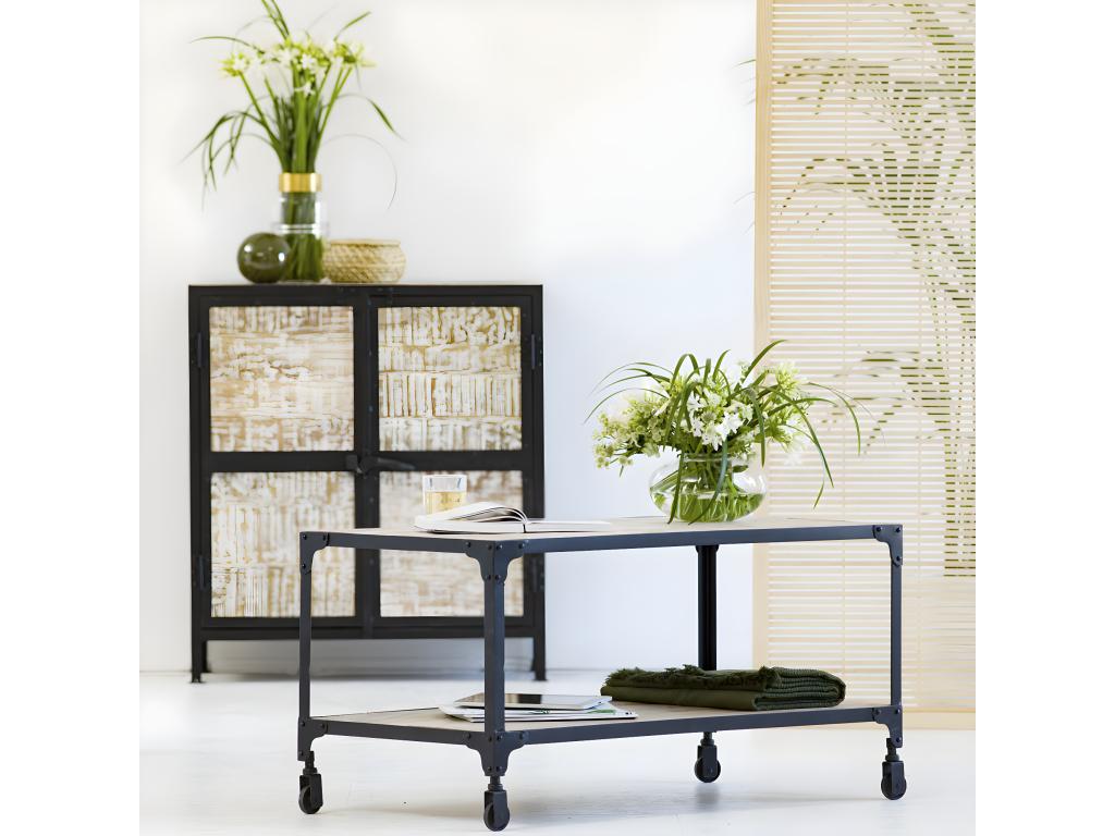 Petit buffet en bois recyclé et métal façades blanchies White