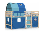 Lit mezzanine enfants et tunnel bleu 90x200 bois pin massif