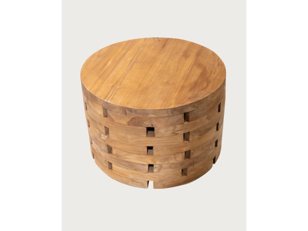 Homzora - Table basse ronde en bois de teck massif