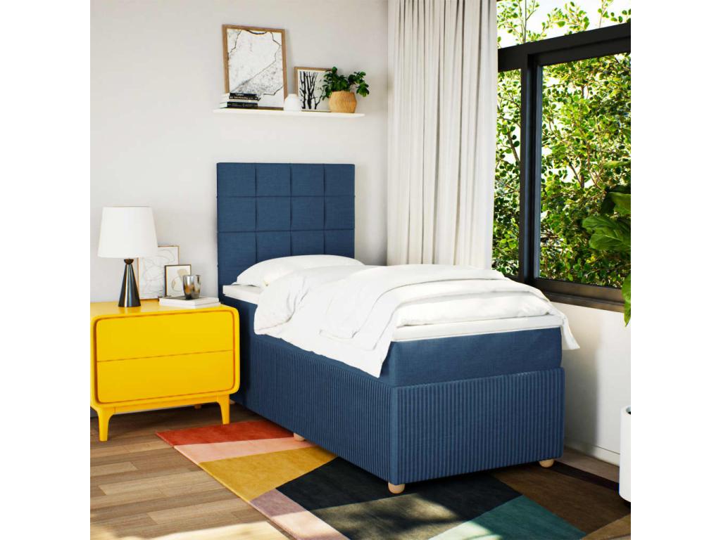Sommier à Doucezen de lit avec matelas Bleu 90x190 cm Tissu