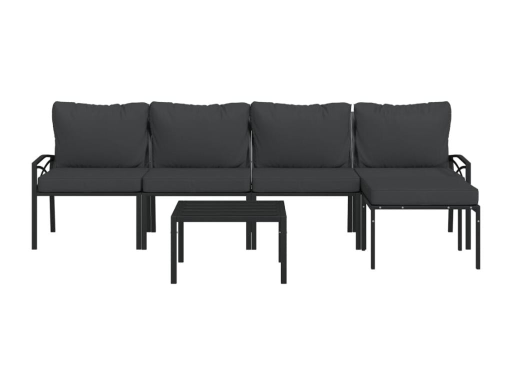 Salon de jardin 6 pièces avec coussins gris acier