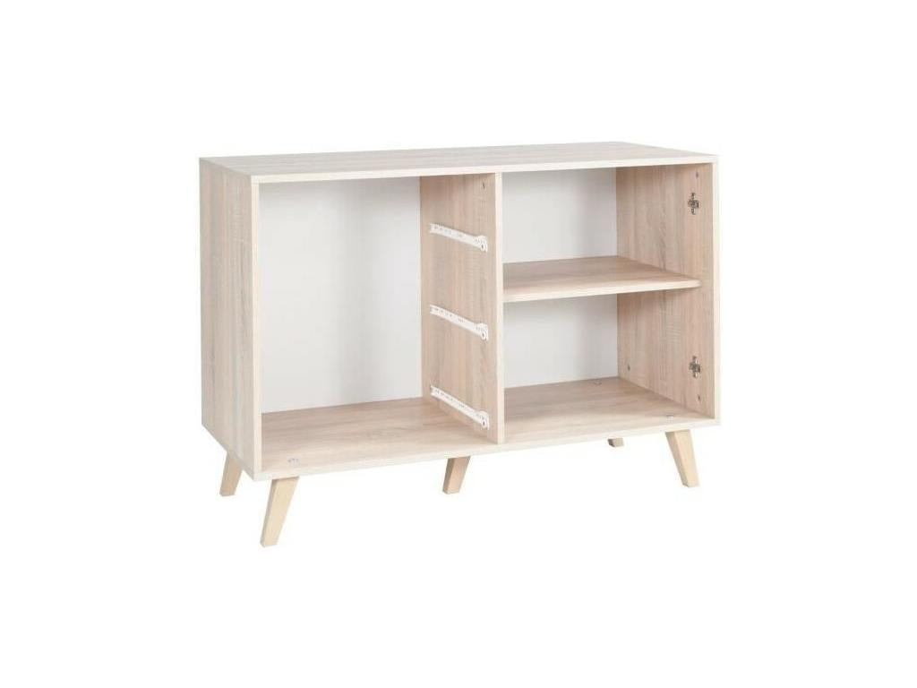 Commode 1 porte et 3 tiroirs Homzora coloris chêne clair et blanc
