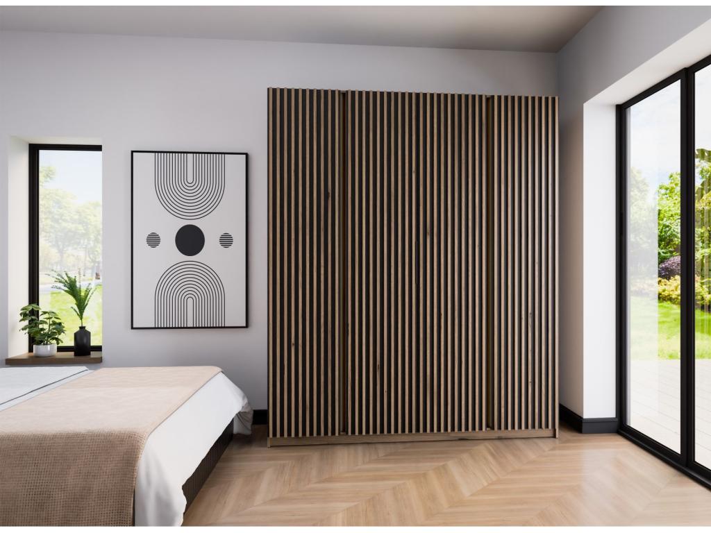 Armoire 4 portes avec lames - 200 cm - noir / chêne Homzora