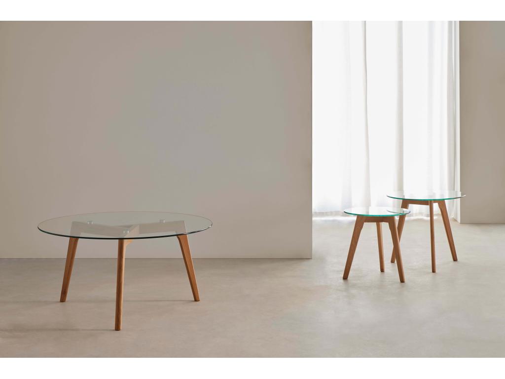 Set de 2 tables basses gigognes verre trempé et bois naturel Doucezen