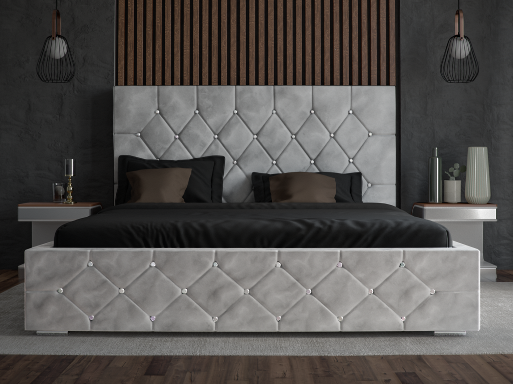 Doucezen Lit capitonné 160x200 Solar Lit double 160x200 cm lit adulte avec Rangment stoff Velours Gris clair Doucezen Velvet 2218