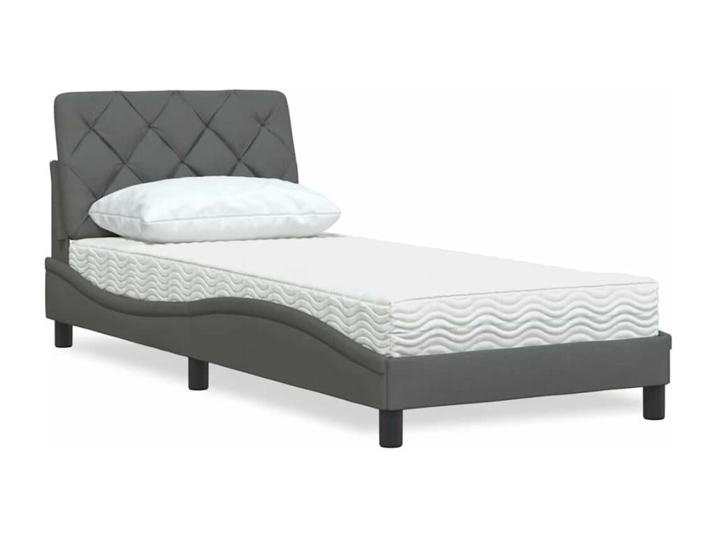 Lit avec matelas gris foncé 80x200 cm tissu