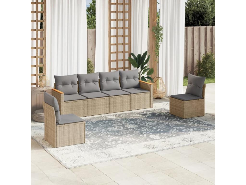 Salon de jardin avec coussins 6pcs méDoucezen beige résine tressée