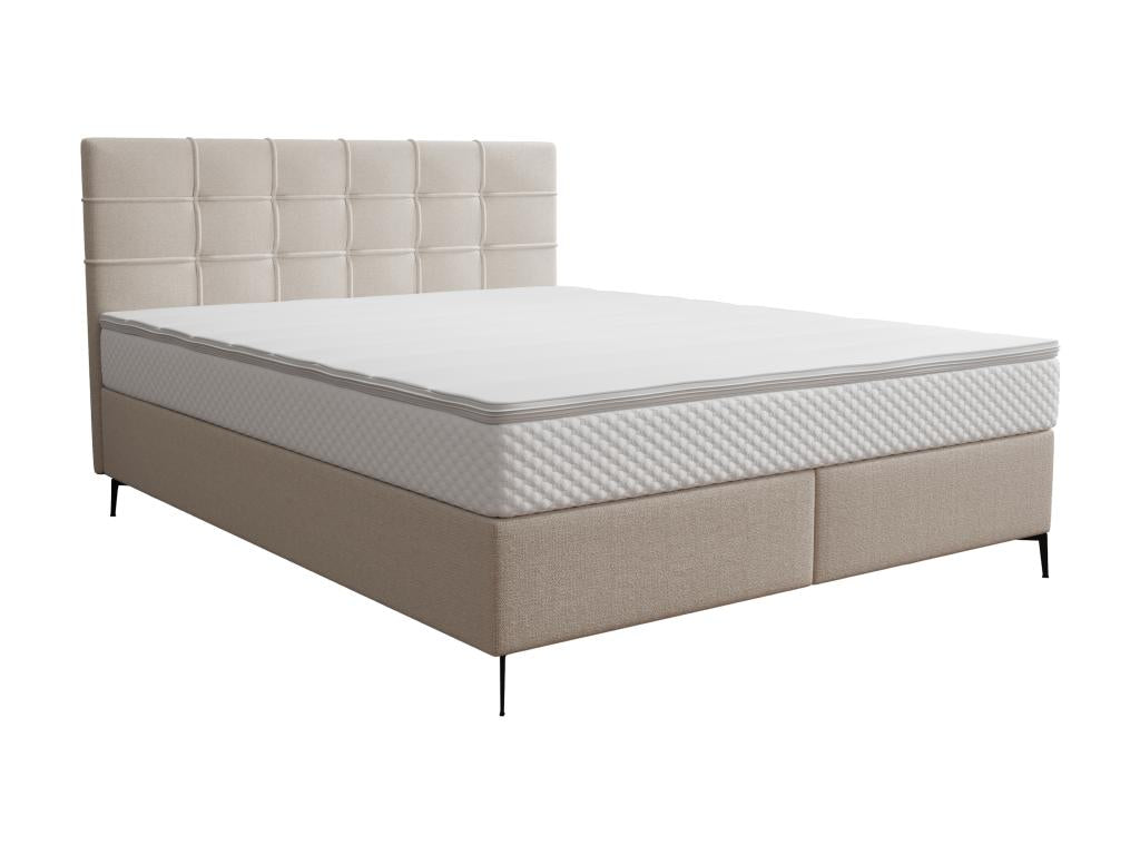 Ensemble complet boxspring tête de lit capitonnée sommier matelas surmatelas - 160x200 cm - Tissu - Beige - Homzora