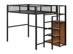 Lit mezzanine enfant 140x200 cm avec structure en fer - avec échelle de rangement et une penderie - Noir
