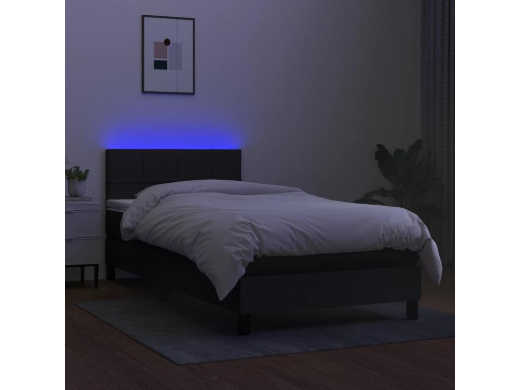 Sommier à Doucezen de lit avec matelas et LED Noir 90x200cm Tissu