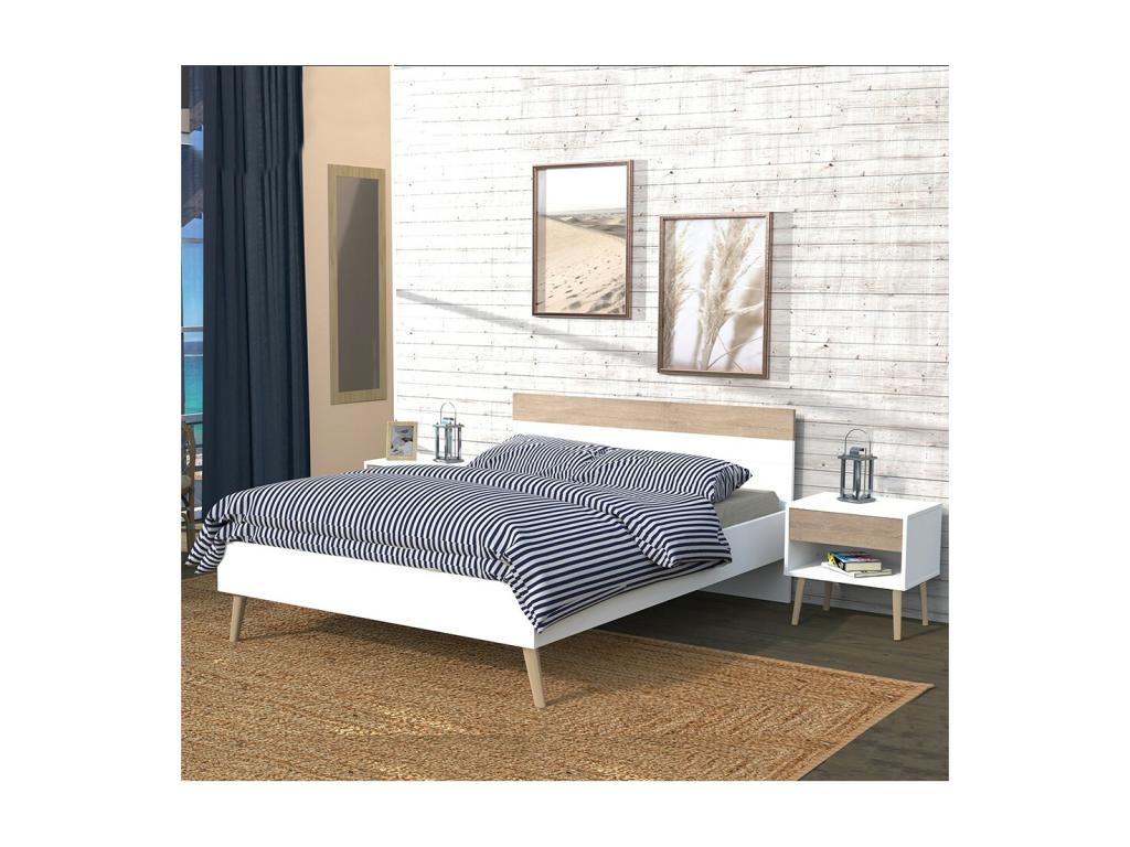 Lit Doucezen 140x190 cm / Décor Chêne blanchi et blanc