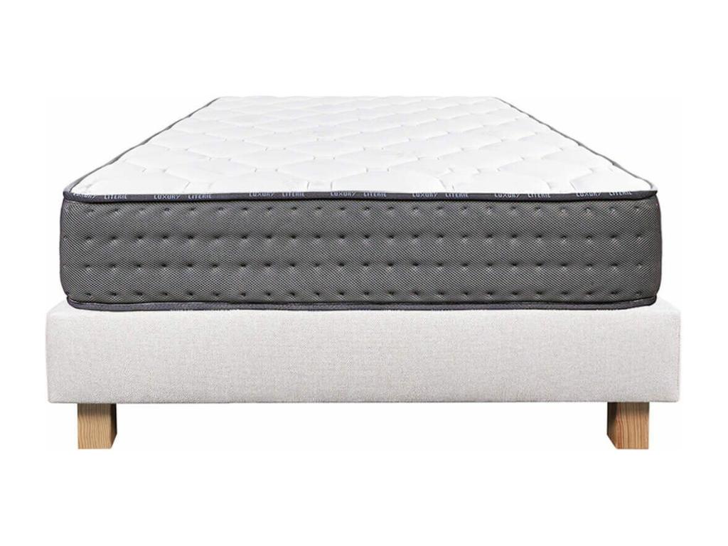 Doucezen - Ensemble Matelas Mousse Ep.20cm Sommier Tapissier Beige 90x190 cm