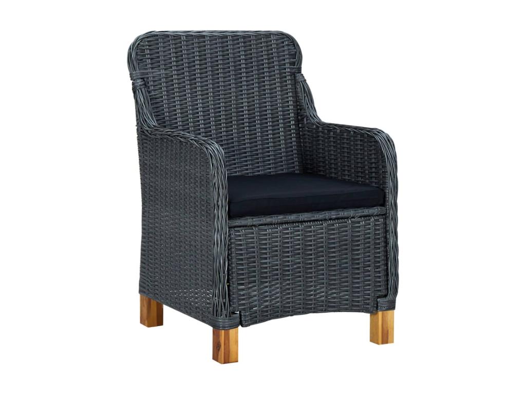 Ensemble à manger 9 pcs avec coussins résine tressée gris foncé