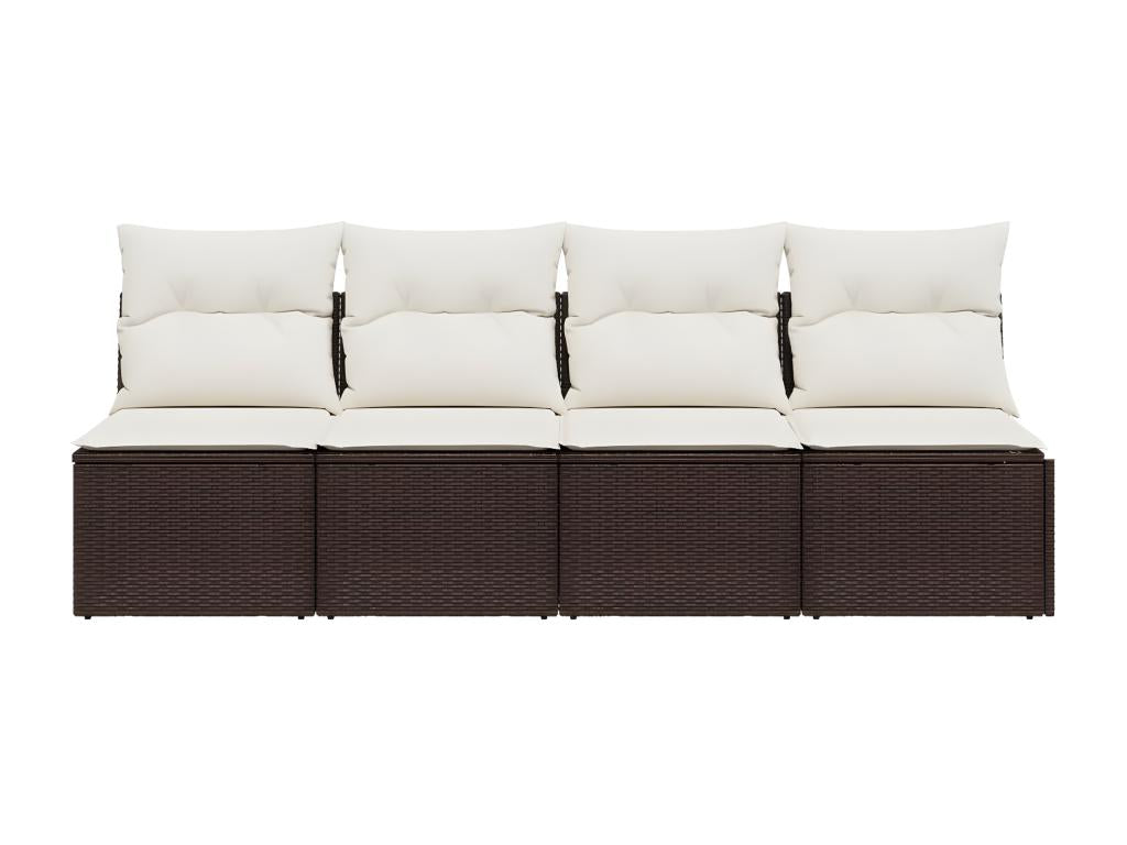 Canapé de jardin avec coussins 4 places marron résine tressée