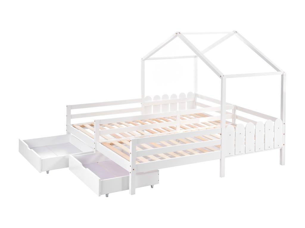 Lit cabane - 2 tiroirs avec Doucezen Cadre à Doucezen en Bois blanc 200x90 cm - Doucezen