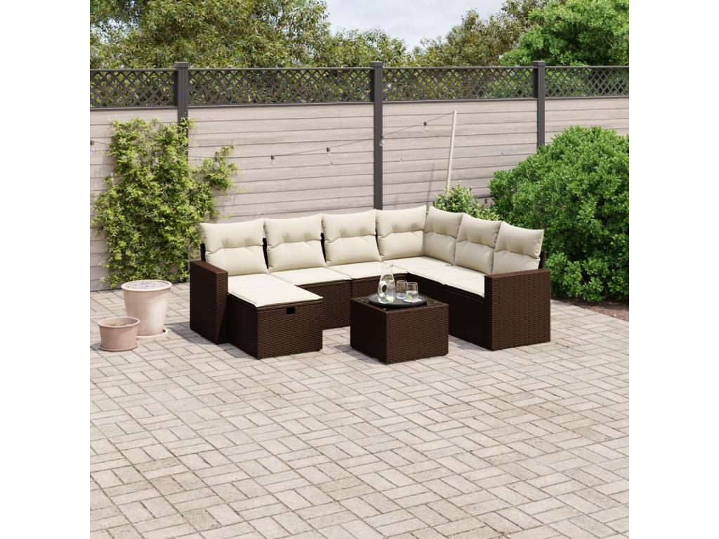 Salon de jardin 8 pcs avec coussins marron résine tressée
