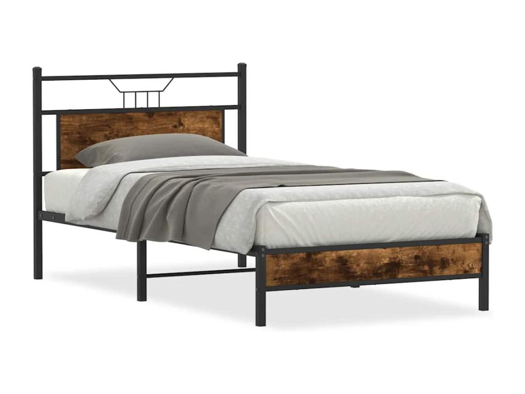 Cadre de lit sans matelas chêne fumé 107x203 cm bois ingénierie
