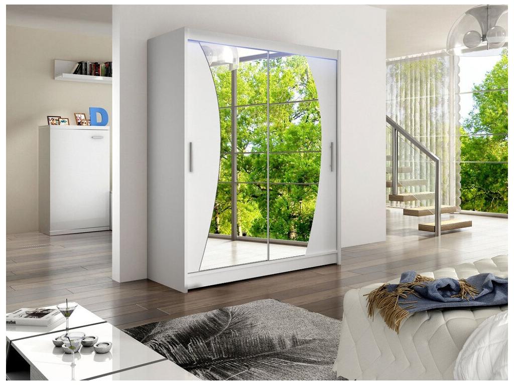 Armoire Homzora 110 Blanc 200x150x58cm Portes d'armoire Glissement