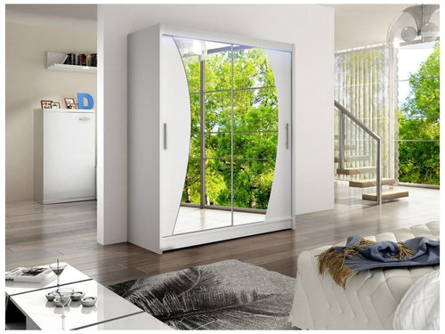 Armoire Homzora 110 Blanc 200x150x58cm Portes d'armoire Glissement