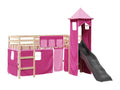 Lit mezzanine enfants avec tour rose 80x200cm bois pin massif