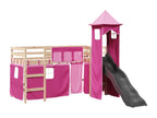 Lit mezzanine enfants avec tour rose 80x200cm bois pin massif